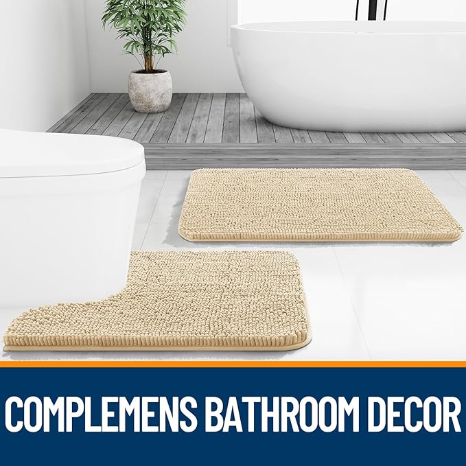 OLANLY Bathroom Rugs 70x24, Extra Soft Absorbent Chenille Bath Rugs, Rubber Backing Quick Dry, Machine Washable Bath Mats for Bathroom Floor, Tub and Shower, Home Decor Accessories, Beige