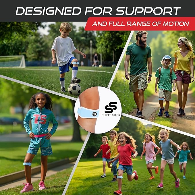 Sleeve Stars Swedish Brand Patellar Tendon Support Strap for Women & Men Effective Osgood Schlatter Knee Brace Youth & Kids Knee Brace with 3 Adjustable Length fits 7"-15" (Single/Light Blue/Kids)