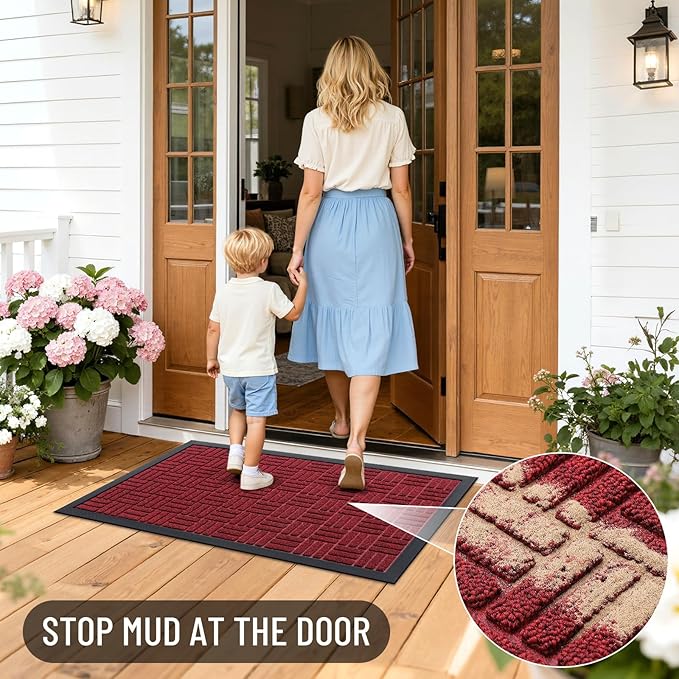 OLANLY Front Door Mat Outside Entrance 71x23, Absorbent, Heavy Duty Sturdy Natural Rubber Doormat Indoor Outdoor, Non-Slip, Stain and Fade Resistant, Low Profile Floor Mat for Entryway, Black Red
