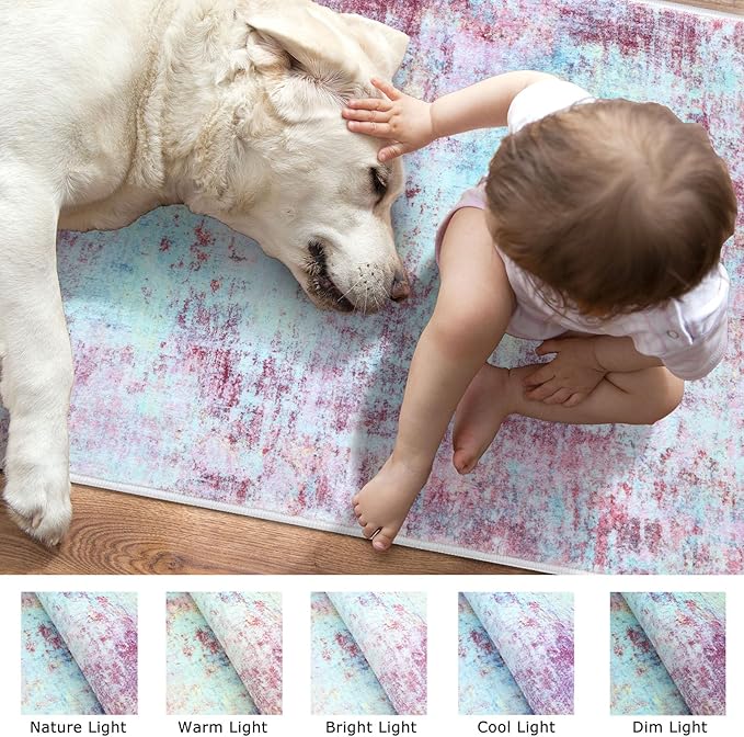 Modern Abstract Runner Rug 2x5, Machine Washable Blush Pink Sky for Girls Bedroom Ofiice Runner Non-Slip, Soft Hallway Rug Runner Thin Print Faux Wool Carpet for Entryway, Kitchen