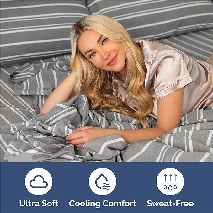 Split King 7 Piece Sheet Set - Cooling & Breathable Bed Sheets - Hotel Luxury Bed Sheets for Women, Men, Kids & Teens - Deep Pockets - Easy Fit - Soft & Wrinkle Free - Split King Grey Stripes Sheets
