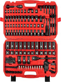 LLNDEI 1/4 & 3/8 Inch Drive Impact Socket Set, 186 Pieces Metric and Standard Full Sockets, CR-V Deep & Shallow Sockets Tool Set with Ratchet Wrench Handle, Spark Plug Socket, Bits for Mechanic