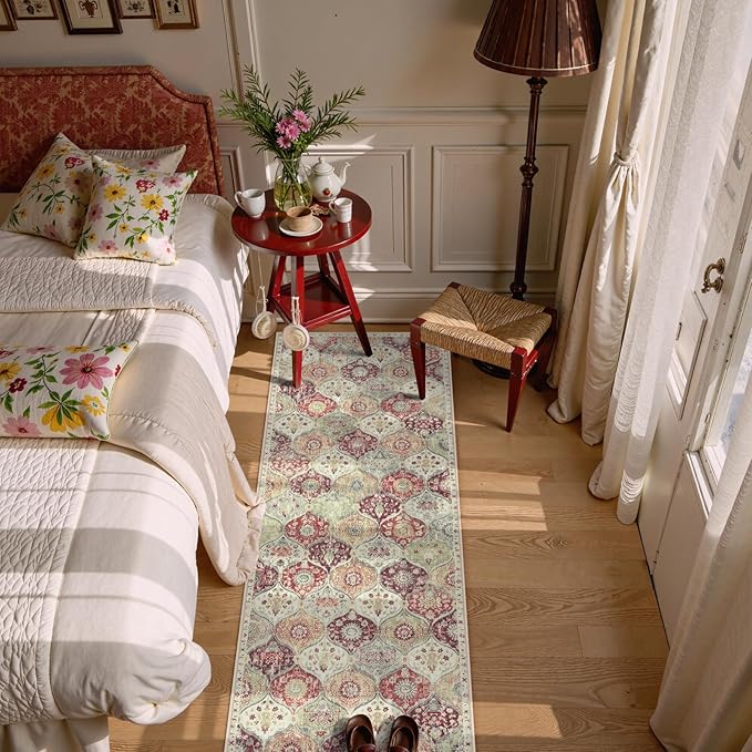 Lahome Moroccan Trellis Hallway Rug, 2x5 Washable Runner Rug Non Slip Kitchen Runners for Hallways, Ultra-Thin Vintage Carpet for Bedroom Bathroom Entryway, Orange/Terracotta