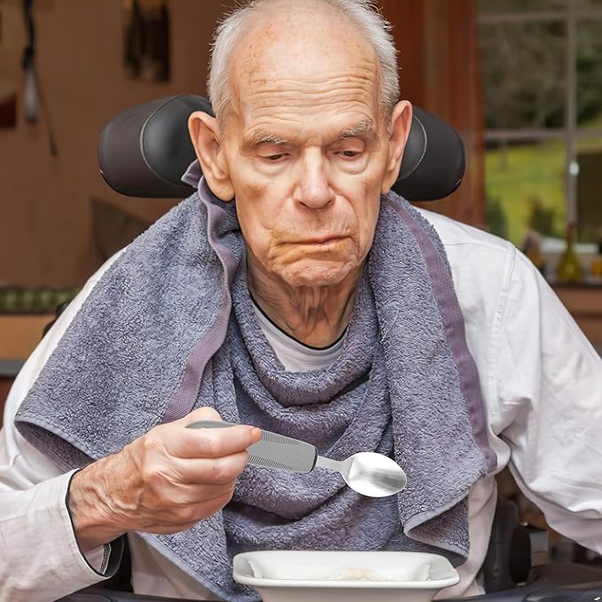 FUOYLOO Stainless Steel Adaptive Utensils Set Lightweight Comfortable to Hold Fork Spoon for Arthritis and Elderly