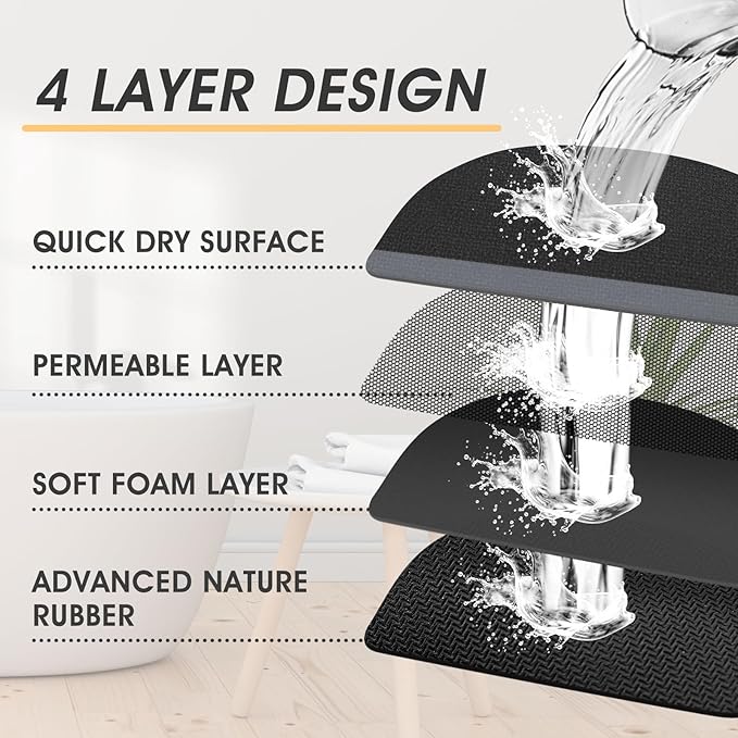 ACCUMTEK Ultra Thin Bath Mat, Upgrade Backing Non Slip Thin Bath Mats Fit Under Door, Quick Dry Ultra Absorbent Bathroom Rugs, Machine Washable Bath Rugs for Bathroom, Bathtub, Black/Bordered/36 x24