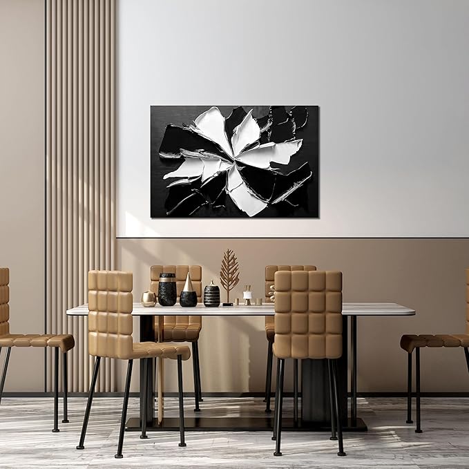 Abstract Wall Art Decor Modern Minimalist Wall Art Pictures for Living Room Black and White Wall Art Prints Abstract Canvas Art Wall Decor Flowers Artwork for Walls Office Home Decoration 32" X 48"