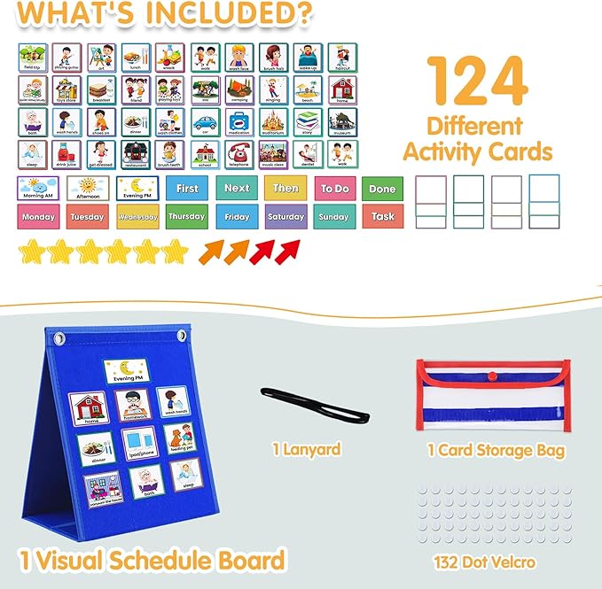 Visual Schedule for Kids with Autism Chore Chart for Toddler Planning Board Daily Routine Chart Autism Learning Materials Classroom, Home Use with 124 Cards (Blue)