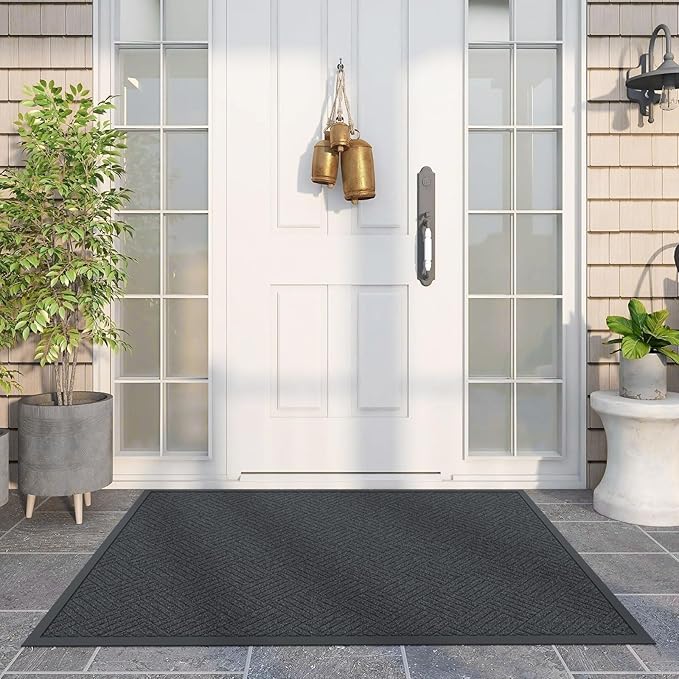 Front Door Mat Outside Entrance, 4' x 3' Heavy Duty Indoor Outdoor Door Mats for Entryway, Trap Dirt Outdoor Doormat Low Profile, Non Slip Welcome Mats for Front Door, Artificial Grass