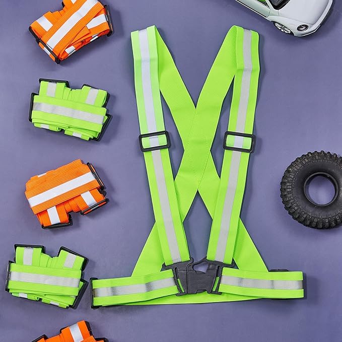 Hercicy 12 Pcs Reflective Vest High Visibility Safety Vests, Adjustable Running Gear Straps Lightweight Reflector for Construction (Yellow,Orange)