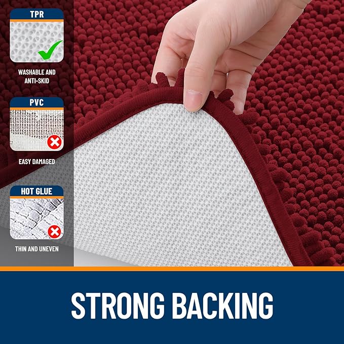 OLANLY Bathroom Rugs 30x20, Extra Soft Absorbent Chenille Bath Rugs, Rubber Backing Quick Dry, Machine Washable Bath Mats for Bathroom Floor, Tub and Shower, Home Decor Accessories, Red