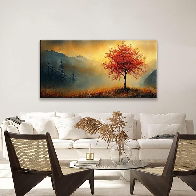 Suconvng Modern Wall Art For Living Room Painting Modern Gold Landscape Canvas Art Wall Decor Tree Aesthetic Wall Decor Prints Artwork Picture For Bedroom Kitchen Office Decoration 24" X 48"