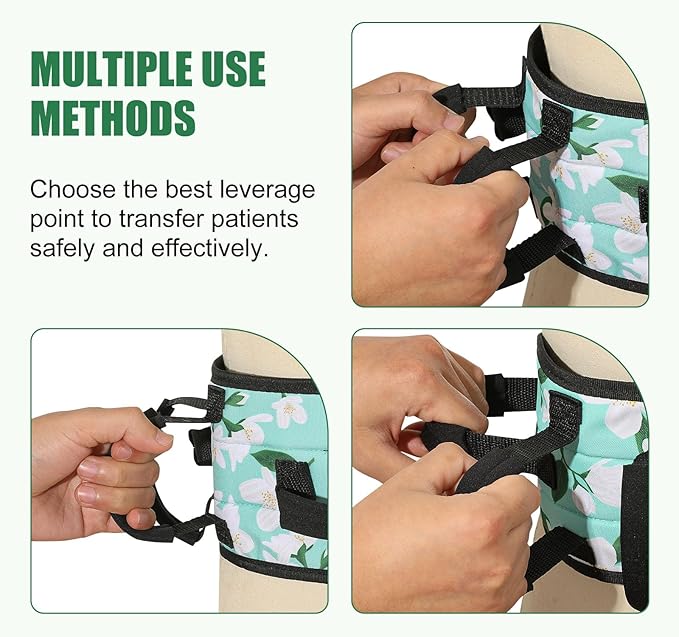 Rhino Valley Gait Belt Transfer Belt for Senior with 7 Handles, 59" Anti-Slip Transfer Belt for Elderly, Lift Belt with Quick Release Buckle, Medical Nursing Safety Patient Assist, Green Lily
