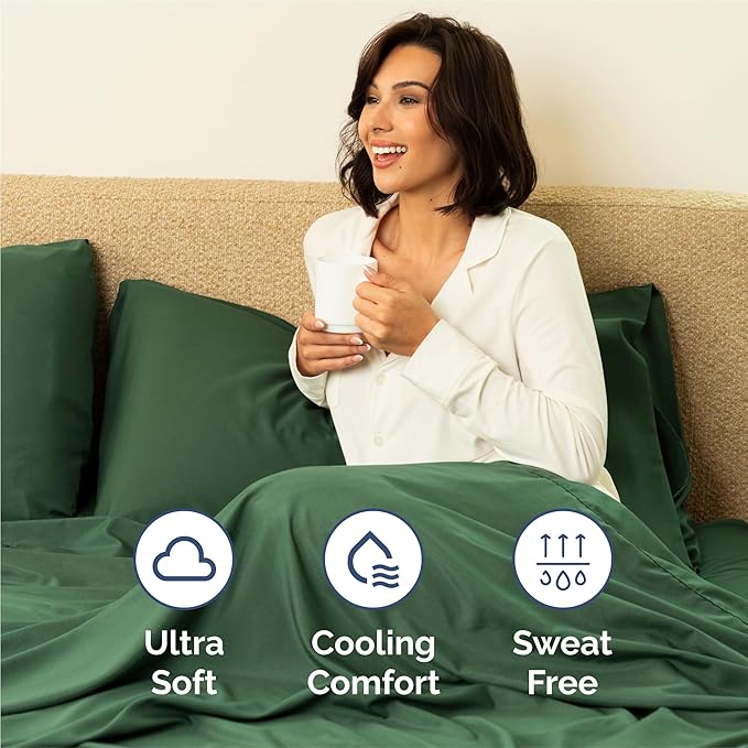 Queen 6 Piece Sheet Set - Cooling and Breathable Bed Sheets - Hotel Luxury Bed Sheets for Women, Men, Kids & Teens - Bedding with Deep Pockets & Easy Fit - Soft and Wrinkle Free - Queen Emerald Sheets