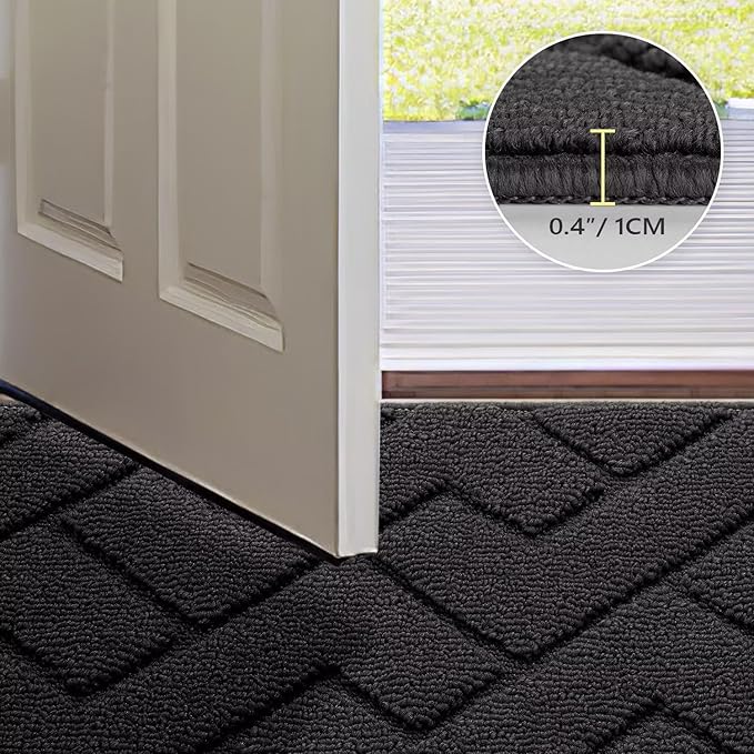 hicorfe Front Door Mat Outside Entrance,24"x35" Absorbent Muddy Dirt Resist Welcome Door Mats Outdoor Indoor,Stain and Fade Resistant,Non Slip Backing Entry Mat Doormat for Entryway (Charcoal)