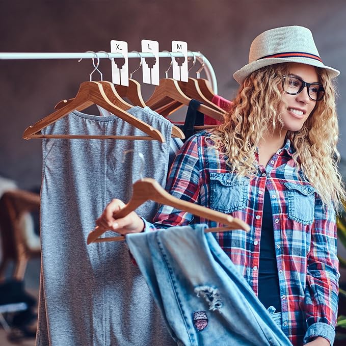 8 Pcs White Rectangular Size Separators Closet Dividers for Hanging Plastic Clothing Rack Dividers with Printed Sizes Clothing Rack Size Divider Reusable Closets Separators Label Preprinted in 8 Sizes