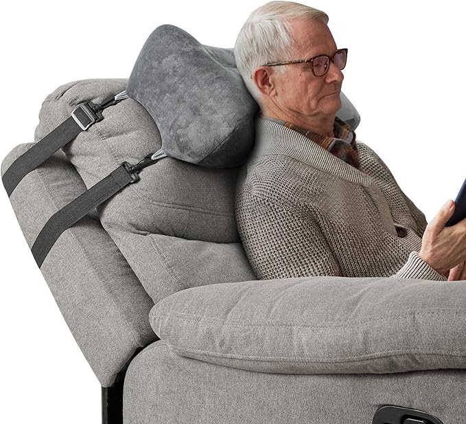 Head Pillow for Sleeping on Recliners with Adjustable Strap Office Chairs Soft Headrest Cushion for Couch,Pain relidf&Cervical Support, Comforttable PP Cotton Neck Rest (Grey, Extra Large)