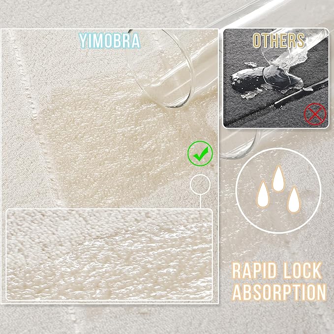 Yimobra 3 Pieces Memory Foam Bath Mat Set with U-Shaped Toilet Rug - Non Slip Super Soft Absorbent Quick Dry Bathroom Rugs for Bathtub, Vanity & Toilet Base, Cream White