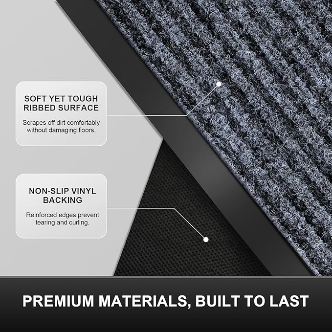 Non-Slip Waterproof Rubber Door Mat, 3' x 5' Commercial Floor Mat for High Traffic Areas, Easy Clean Low Profile, for Entrance, Indoor/Outdoor, Office, Patio, Garage