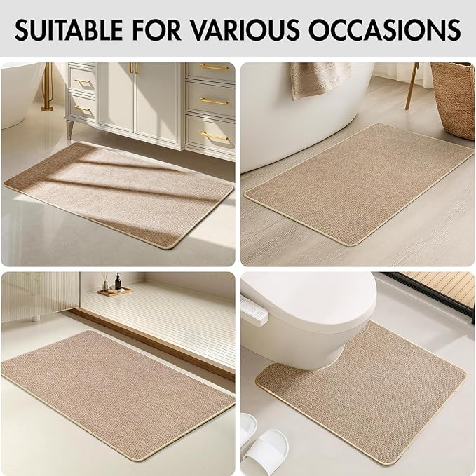MIULEE Set of 2 Ultra Thin Bathroom Rugs, Rubber Bath Mats for Bathroom Non Slip, Quick Dry Absorbent Bath Rug Machine Washable, Fit Under Door, Shower, Sink, Home Decor, Beige, 20x32 Inch