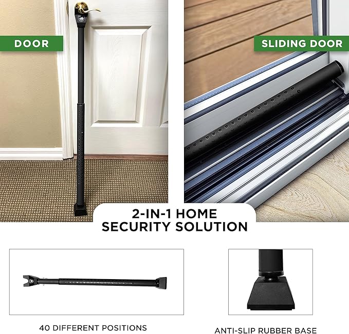 Sliding Door Security Bar, Door Jammer 2-in-1 Adjustable, Door Stoppers Security – 40 Different Adjustments, by Guard Dog Security