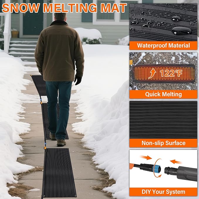 Snow Melting Mats Outdoor 20 x 60 inch, Non-Slip Heated Outdoor Mats 338W 120V, Heated Driveway Mats with UL and ETL Certificate Power Cord, Suitable for Most Entryways