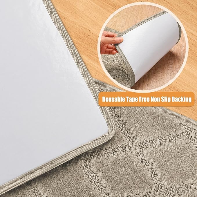 PURE ERA Carpet Stair Treads Tape Free Non Slip Indoor Stair Carpet Stair Protectors Pet-Friendly Non-Slip Skid Resistant Washable Reusable 8" x 30"(14 Pieces,Cream Gray Diamond Trellis)