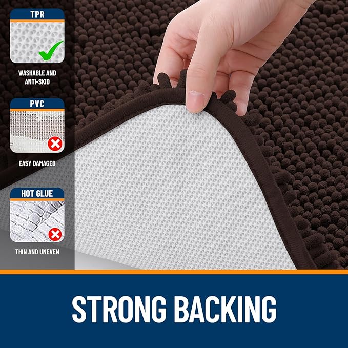 OLANLY Bathroom Rugs 40x24, Extra Soft Absorbent Chenille Bath Rugs, Rubber Backing Quick Dry, Machine Washable Bath Mats for Bathroom Floor, Tub and Shower, Home Decor Accessories, Brown
