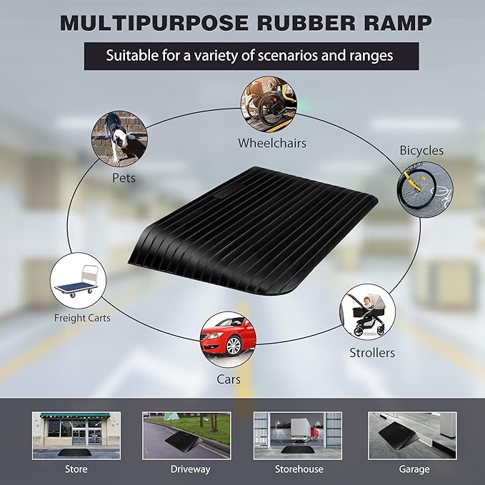 3.5" Rise Threshold Ramps Doorway, Wheelchair Ramp with Non-silp Surface, 4400 LBS Capacity, Solid and Portable, for Steps, Driveway and Curb Black
