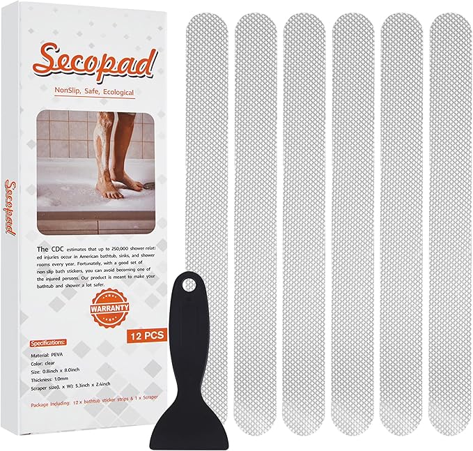 Anti Slip Shower Stickers 24 PCS Safety Bathtub Strips Adhesive Decals with Premium Scraper for Bath Tub Shower Stairs Ladders Boats