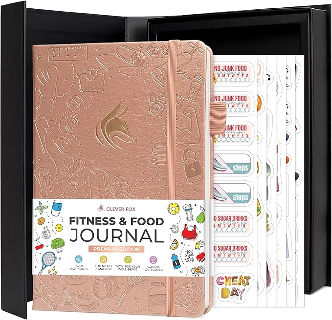 Clever Fox Fitness and Food Journal Premium – Guided Daily Workout, Meal & Weight Loss Tracker for Women & Men – Exercise Diet Planner (Rose Gold)