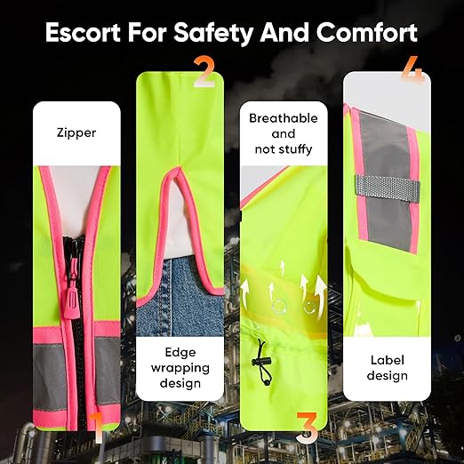 Hi Vis Safety Vest for Women,Working Drawstring Waist Construction Vest with Pockets and Zipper,Womens Safety Vest,ANSI Type R Class2