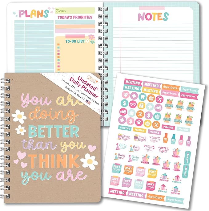 Undated Daily Planner Notebook - Undated Planner Notebooks, Daily To Do List Planners, To Do List Notebook for Work Organization, Day Schedule Planners for Kids and Adults