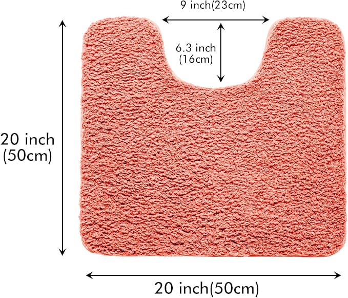 MIULEE Microfiber Toilet Bath Mat U-Shaped Contour Shaggy Rugs Non Slip Extra Thick Soft Absorbent Water for Bathroom Commode Machine Washable(20x20 Inch, Living Coral)