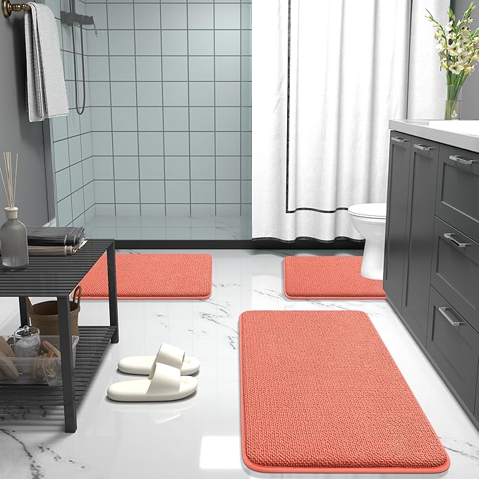OLANLY Thick Memory Foam Bath Mat Rug 30x20, Extra Soft Absorbent Bathroom Rug, Quick Dry Bath Mats, Non-Slip, Machine Washable Carpet for Bathroom, Tub and Shower, Home Decor Accessories, Coral