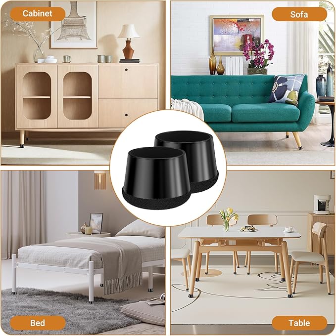 Meldel 24 PCS Silicone Chair Leg Floor Protectors Large (1.3"-1.4") Rubber Felt Furniture Pads Chair Legs Caps/Covers for Hardwood Floors, Tile from Scratches & Reduce Noise - Round, Black