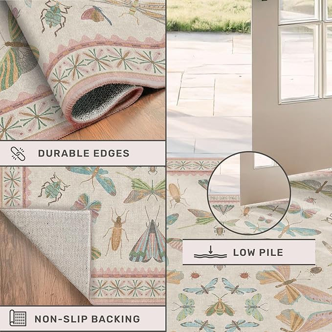 Light Pink Washable Bathroom Rug - 2x4 Small Kitchen Rugs for Powder Room, Front Door Indoor Entrance, Low Pile Stain Resistant, Colorful Pastel Aethestic