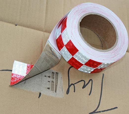 Reflective Tape Red and White 2 inch X 66 feet, Outdoor Waterproof Hazard Conspicuity Warning Industrial Marking Tape