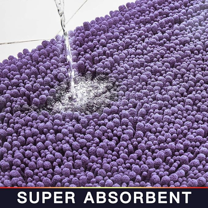 Walensee Bathroom Rug 2 Pieces Set Non Slip Bath Mat (20"x32" Plus 20"x32" Lavender) Water Absorbent Super Soft Shaggy Chenille Machine Washable Dry Extra Thick Perfect Carpet for Shower Floor