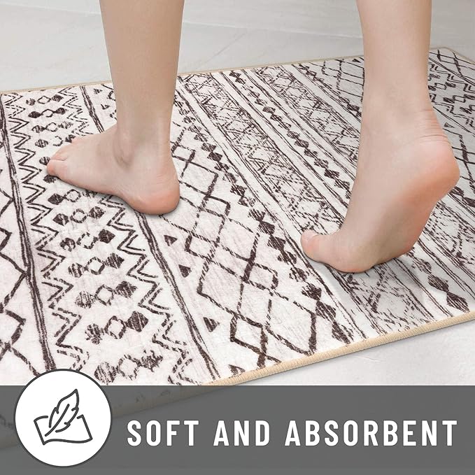 KUTA Boho Living Room Rug 8x10, Moroccan Brown Cream Washable Area Rugs 8x10 Non Slip, Ultra Soft Print Distressed Geometric Low-Pile Throw Carpet for Bedroom Nursery Dorm Decor