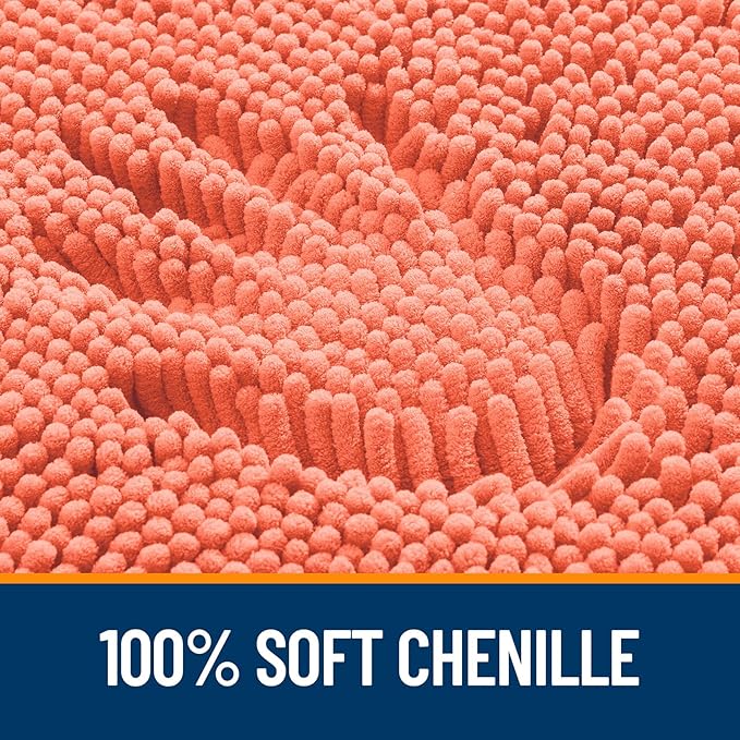OLANLY Bathroom Rugs 59x24, Extra Soft Absorbent Chenille Bath Rugs, Rubber Backing Quick Dry, Machine Washable Bath Mats for Bathroom Floor, Tub and Shower, Home Decor Accessories, Coral