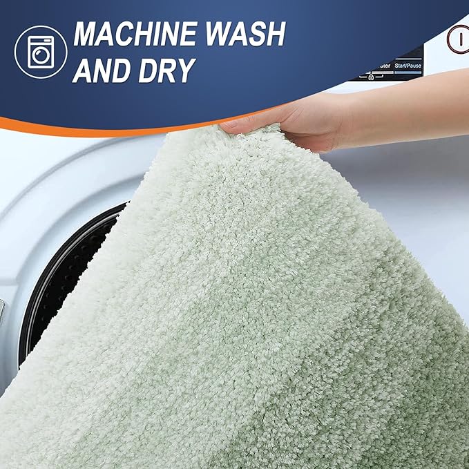 OLANLY Bathroom Rug Set 2 Piece, Soft Absorbent Microfiber Bath Rug Set, Non-Slip, Machine Wash Dry, Plush Shaggy Bath Mats for Bathroom (47"x20"+24"x16", Sage Green)