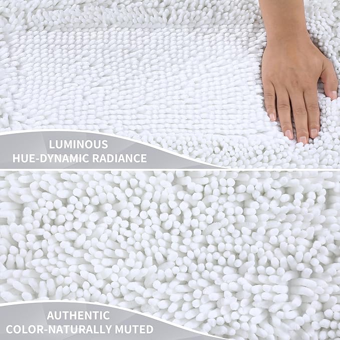 Yimobra Bathroom Rug Set 2 Piece, Luxury Shaggy Bath Mat Set with Non Slip Backing, Ultra Soft & Absorbent Mats for Bathroom Floor, Machine Washable, 31.5"x20"+24"x17", White