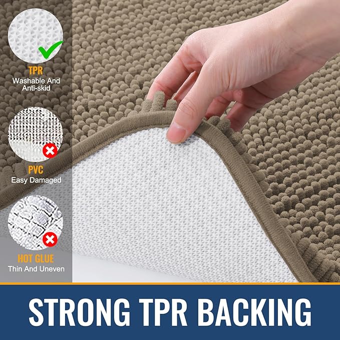 Arotive Bathroom Rugs 24x16, Extra Soft Absorbent Shaggy Chenille Bath Rugs, Machine Washable Rubber Backing Non-Slip Bath Mats for Bathroom Floor Tub and Shower, Home Decor Accessories, Camel