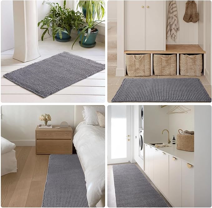 Waffle Bath Mat, Boho Bathroom Rugs Non Slip Washable Super Absorbent Quick Dry Bath Mat Farmhouse Bathroom Decor, 36"x24" Grey