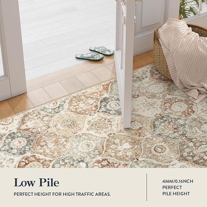 Lahome Moroccan Trellis Washable Small Area Rug, 3x5 Black Rug for Bedroom Living Room, Non-Slip Oriental Accent Throw Carpet for Kitchen Office Entryway Bathroom Office, Khaki