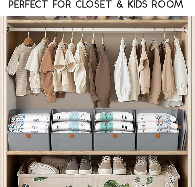 Fabric Closet Storage Cubes - 8 Pack Square Storage Bins with Dual Handles for Clothes, Towels, Toys, Cube Storage Organizers for Bedroom, Nursery, Shelves, Closet, Small Spaces, Grey