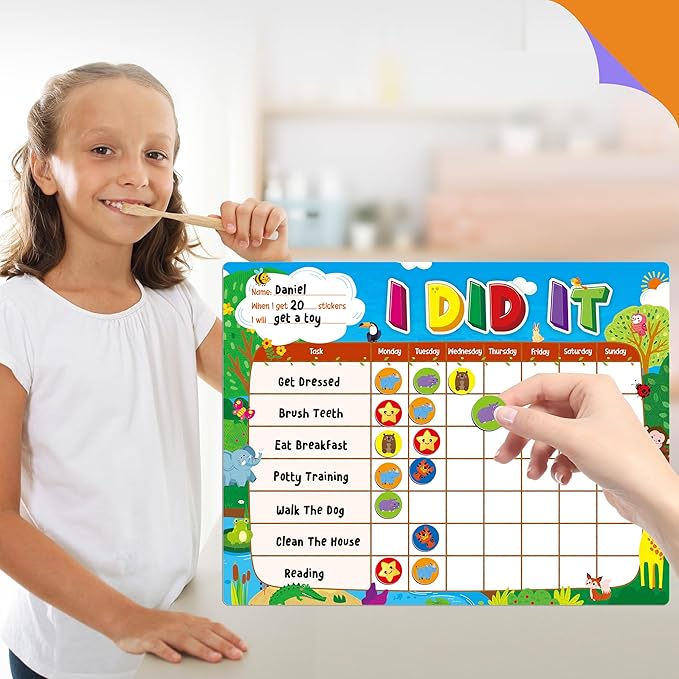 Magnetic Reward Chart, Dry Erase Task Board-One Chart & 72 Magnetic Reward Magnets, Jungle Theme Behavior Tracker for Daily Routine, Potty Training