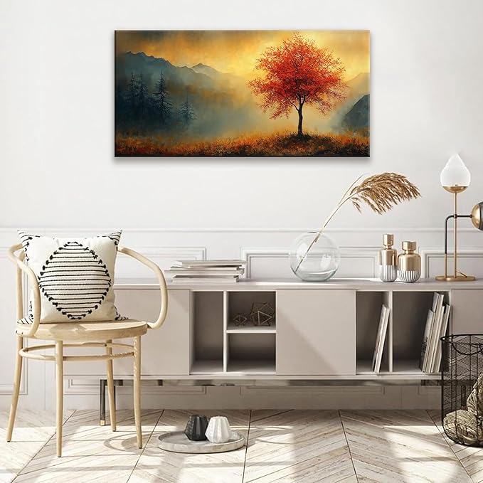 Suconvng Modern Canvas Art Wall Decor Tree Painting Aesthetic Home Decorations Gold Landscape Wall Art Print Picture For Bedroom Kitchen Office Home Decoration Artwork 20 X 40 Inch