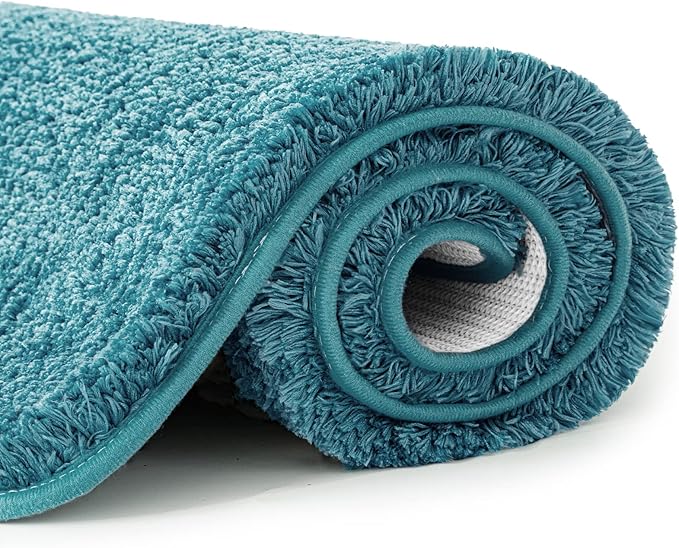 MIULEE Teal Absorbent Bath Rugs, Soft Large Bathroom Mats Non-Slip and Quick-Drying for Bathroom Floor Bathtub Showers, Machine Washable Carpet (24 x 36 Inches)