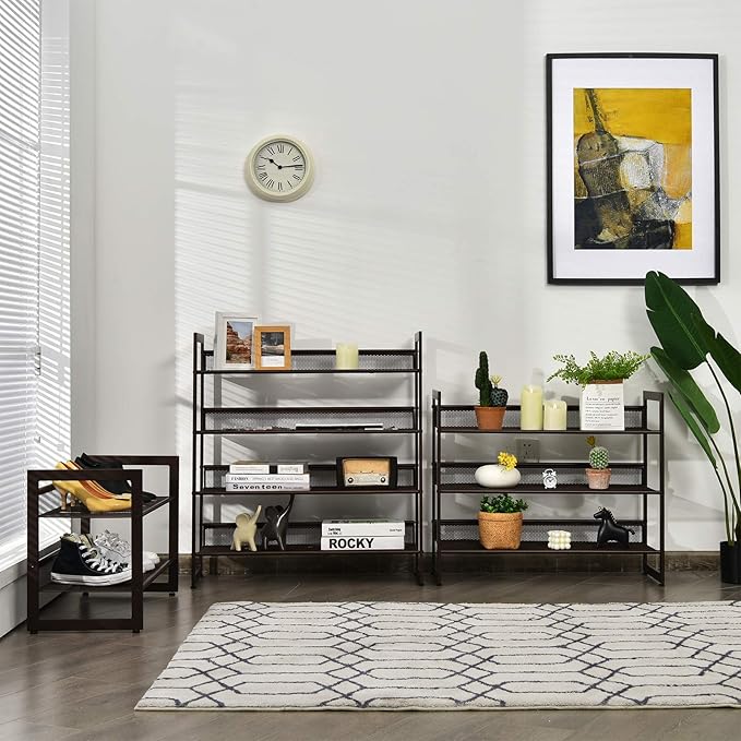 Giantex 4-Tier Metal Shoe Rack, Shoe Storage Organizer with Adjustable Angled or Flat Mesh Shelf for 12 to 16 Pairs of Shoes, Freestanding Shoe Shelf for Bedroom, Entryway, Closet, Hallway